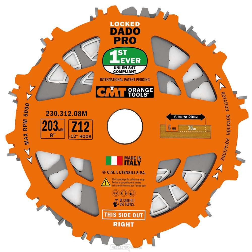 CMT Hornyolótárcsa készlet DADO PRO - D203x6.2-20 d30 Z12 HW