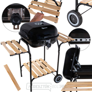 Faszén grill fedéllel és rács beállítással - rostély 40x40cm (1) Faszén grill fedéllel és rács beállítással - rostély 40x40cm (1) gallery main image