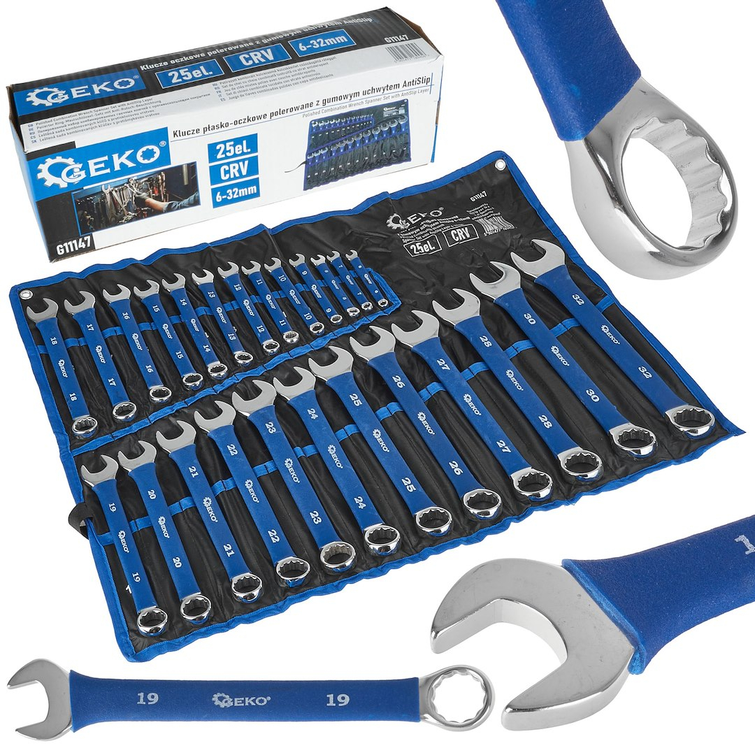 Polírozott villáskulcsok gumi csúszásgátló nyéllel 6-32 mm 25 db CRV (4)