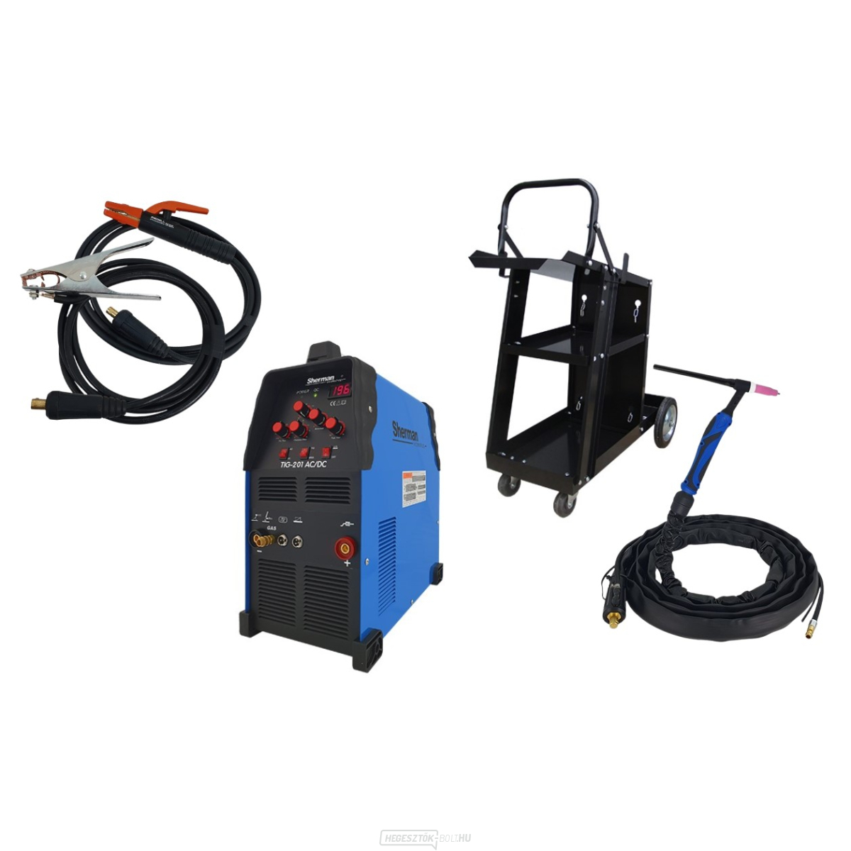 Sherman hegesztő inverter Tig TIG 201 AC/DC + pisztoly + vezetékek + kocsi