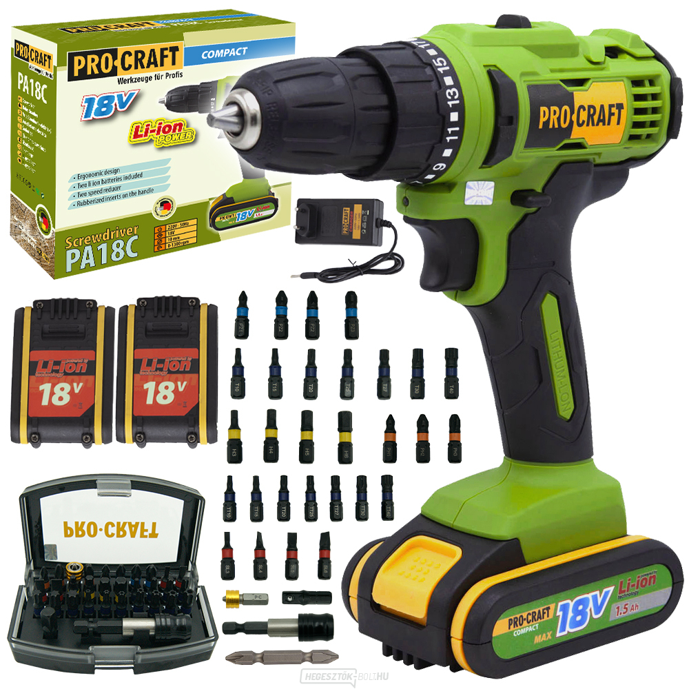 Procraft SPA18С akkus fúró-csavarozó BS-32 bitkészlettel | SPA18C/BS32