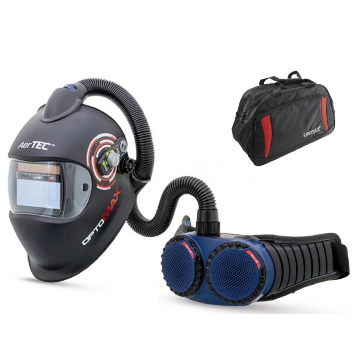 SZETT Hegesztősisak AerTEC OptoMAX Air + CleanAIR AerGO - fekete