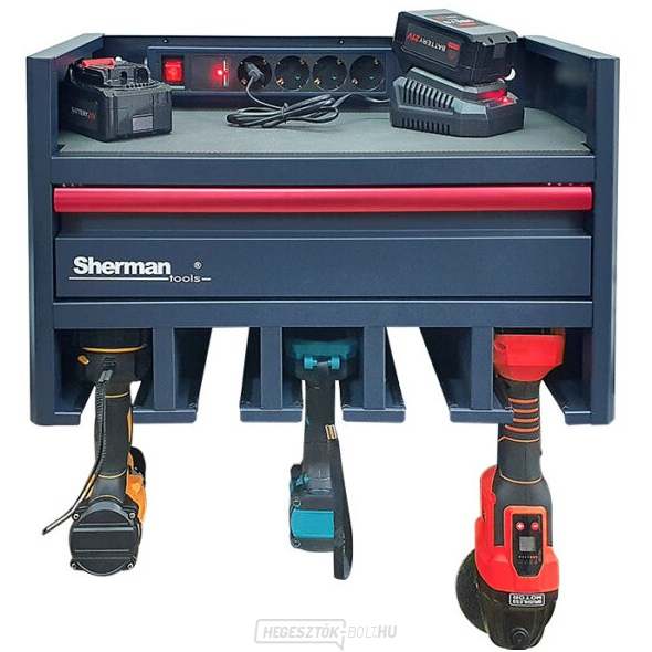 Sherman Műhelyszekrény elektromos szerszámokhoz hosszabbító kábellel