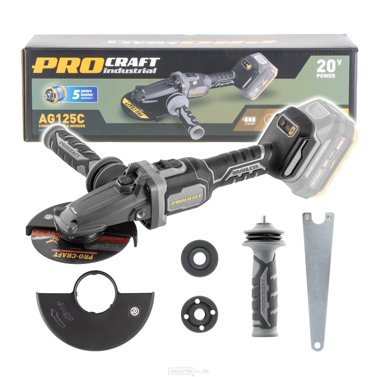 Akkus sarokcsiszoló lapos fejjel Procraft Industrial AG125C (akkumulátor és töltő nélkül) | AG125C bb