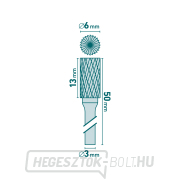 Keményfém maró, hengeres, végfogakkal, ⌀6x13mm, ⌀3mm szár, közepes fogazású (dupla fogazású) Előnézet 