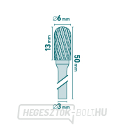 Keményfém maró, hengeres, gömb alakú heggyel, ⌀6x13mm, ⌀3mm szár, közepes fogazású (dupla fogazású) Előnézet 