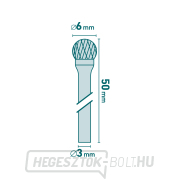 keményfém maró, golyós, ⌀6mm, ⌀3mm szár, közepes fogazású (dupla fogazású) Előnézet 