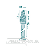 keményfém maró, kerek ív, ⌀6x13mm, ⌀3mm szár, közepes fogazású (dupla fogazású) Előnézet 