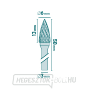 keményfém maró, éles ívű, ⌀6x13mm, ⌀3mm szár, közepes fogazású (dupla fogazású) Előnézet 