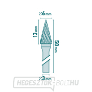 Kúpos piramis alakú keményfém maró, ⌀6x13mm, ⌀3mm szár, közepes fogazású (dupla fogazású) Előnézet 