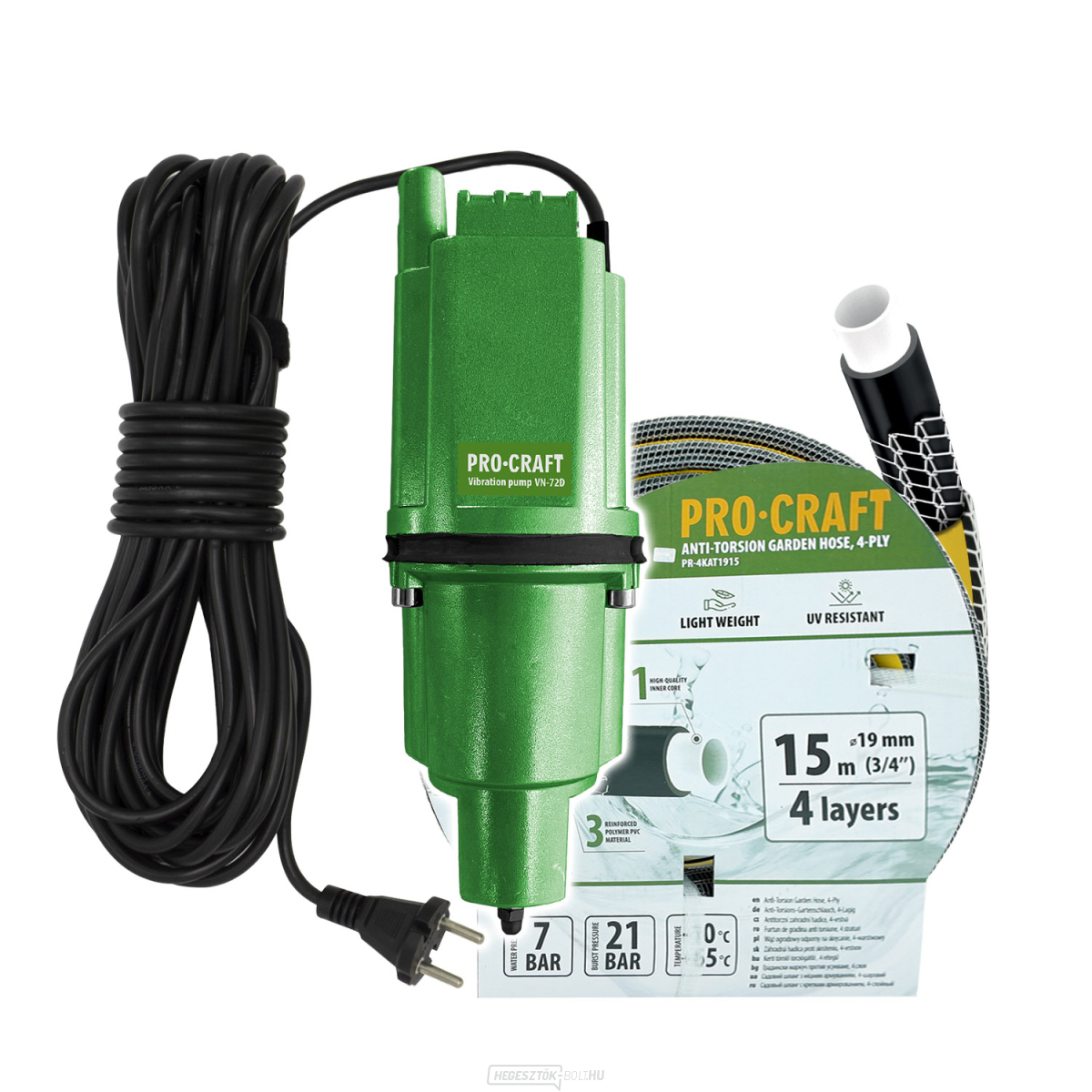 Procraft VN-72D vibrációs szivattyú szett 15m 3/4"-os tömlővel PR-4KAT1915 | SVN-72D