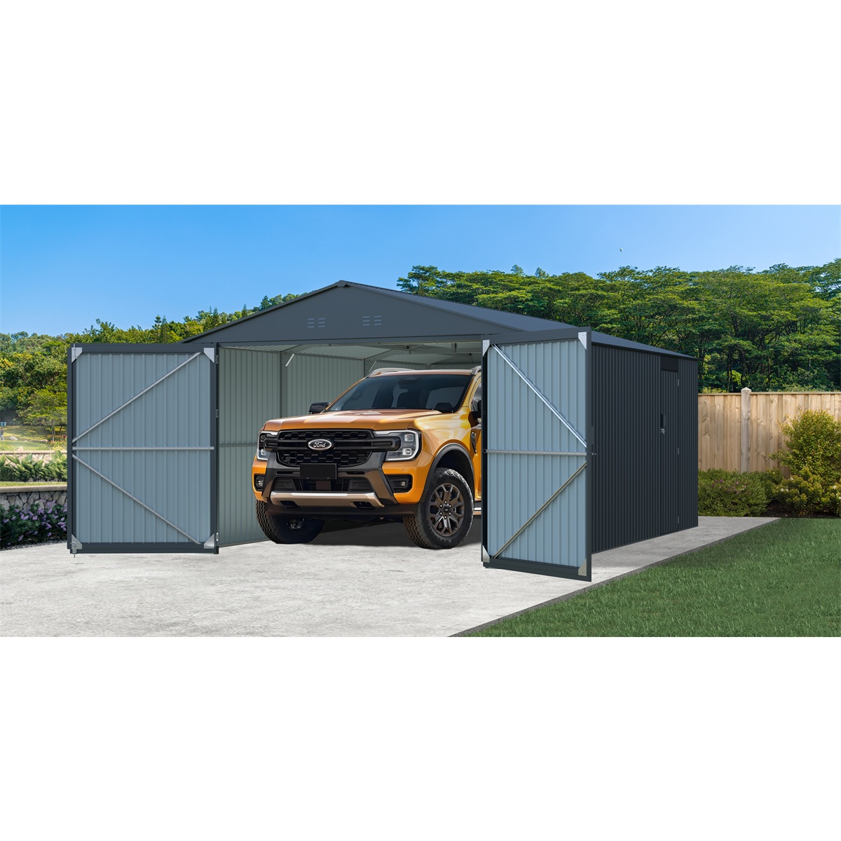 Riwall PRO RMCG 20x13 Antracit fém garázs 3,8 x 6 m nyeregtetővel Antracit