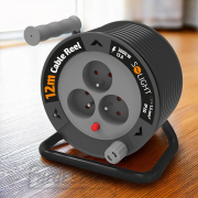 Solight hosszabbító kábel dobon 12m, 3 aljzat, fekete kábel, 3x 1,5mm2 Előnézet 