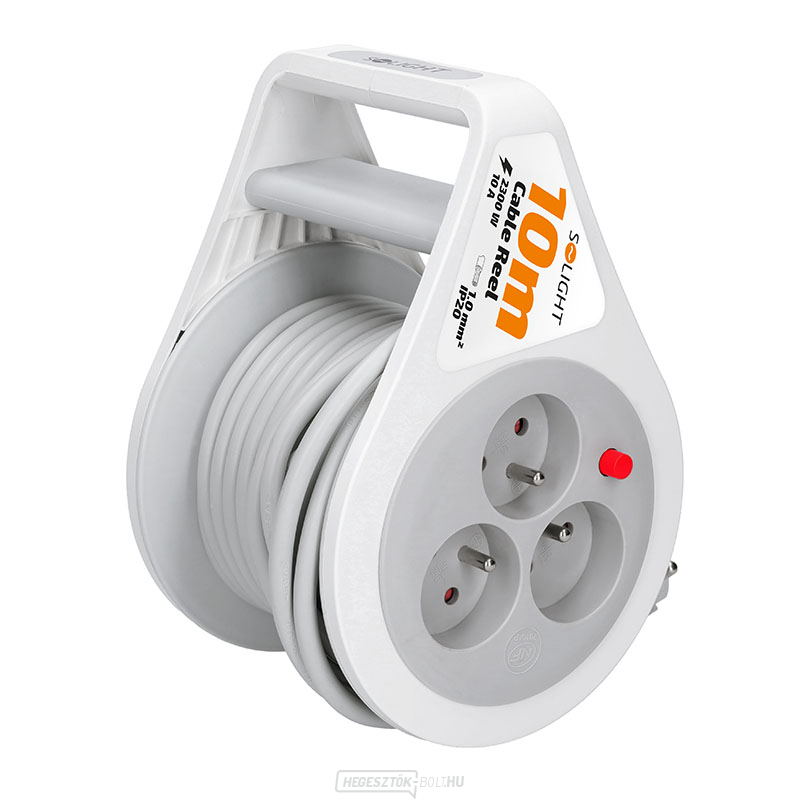 Solight hosszabbító kábel dobon 10m, 3 aljzat, szürke kábel, 3x 1.0mm2