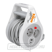 Solight hosszabbító kábel dobon 10m, USB A+C, 2 aljzat, szürke kábel, 3x 1.0mm2 gallery main image