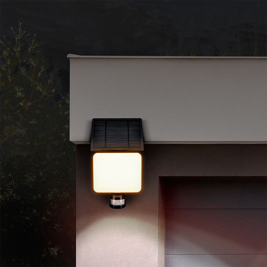 Solight LED napelemes világítás szenzorral, 11W, 1200lm, 3 CCT, Li-ion, fekete