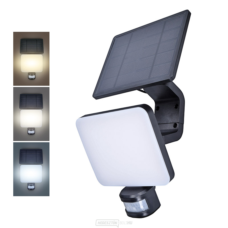 Solight LED napelemes világítás szenzorral, 11W, 1200lm, 3 CCT, Li-ion, fekete