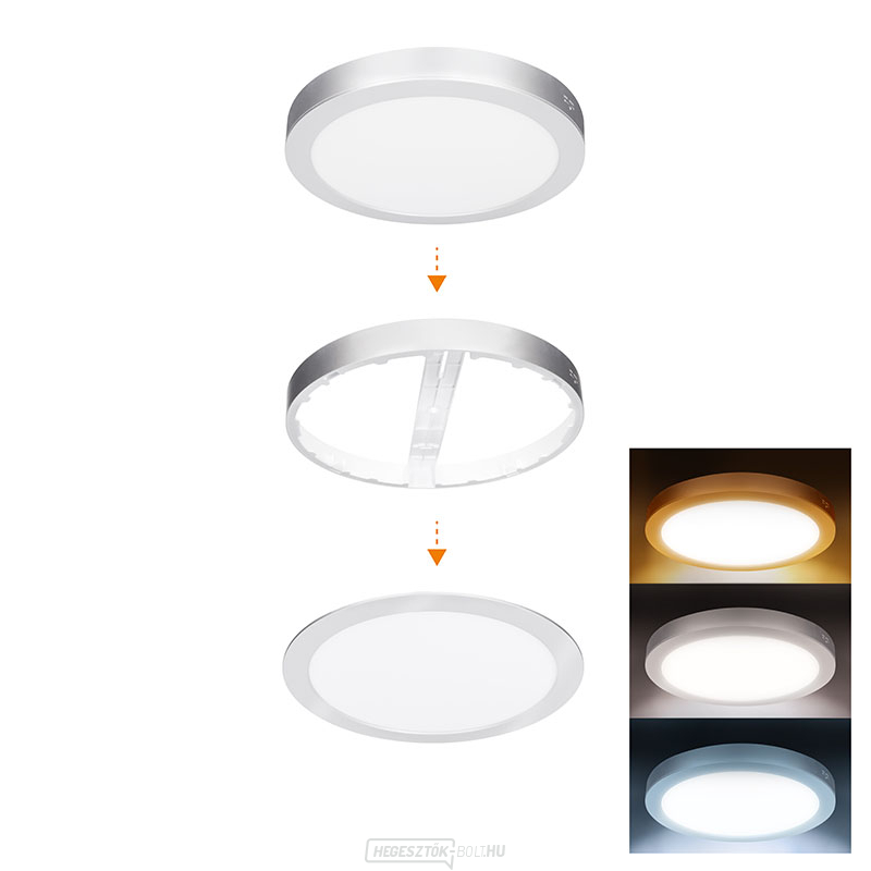 Solight LED mini panel fürdőszobai 2 az 1-ben, 3CCT, mennyezeti/felületre szerelhető, 24W, 2040lm, IP54, ezüst, kerek