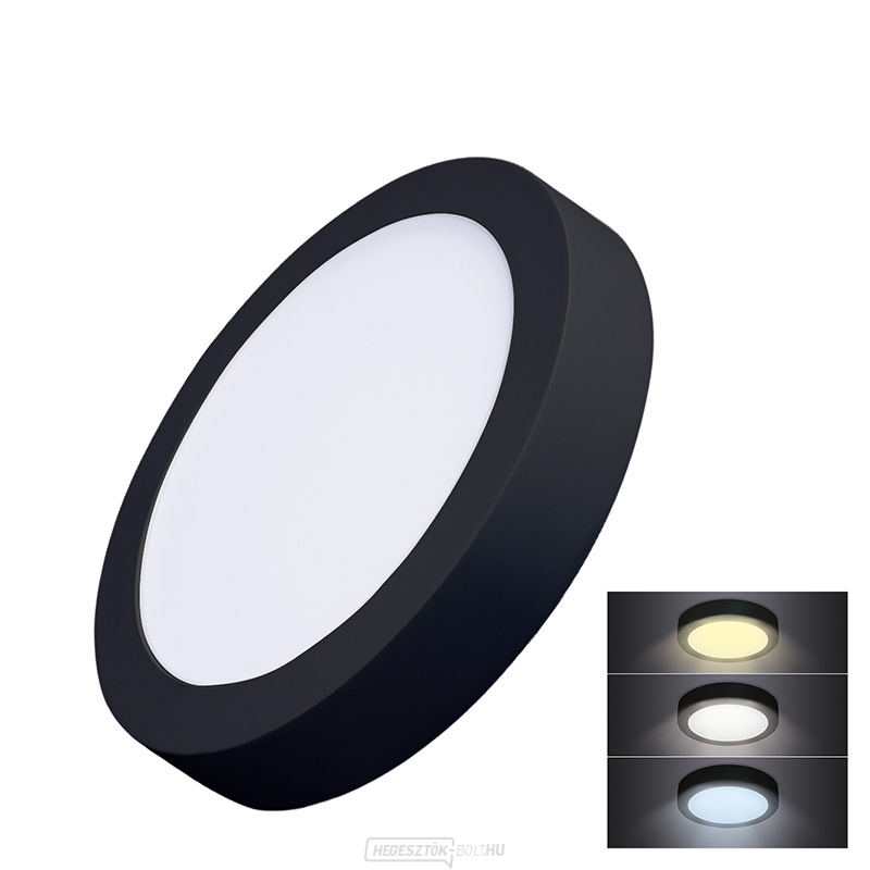 Solight LED mini panel CCT, felületre szerelhető, 18W, 1530lm, 3000K, 4000K, 6000K, kerek, fekete színű