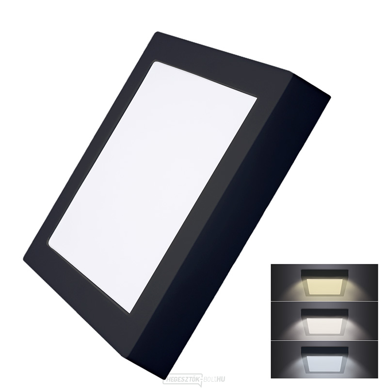 Solight LED mini panel CCT, felületre szerelhető, 18W, 1530lm, 3000K, 4000K, 6000K, négyzet alakú, fekete színű