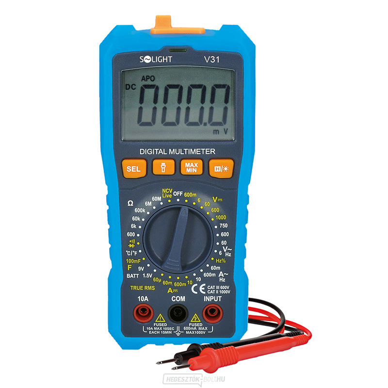Solight multiméter, max AC 750V/10A, max DC 1000V/10A, ellenállás, kapacitás, frekvencia, NCV