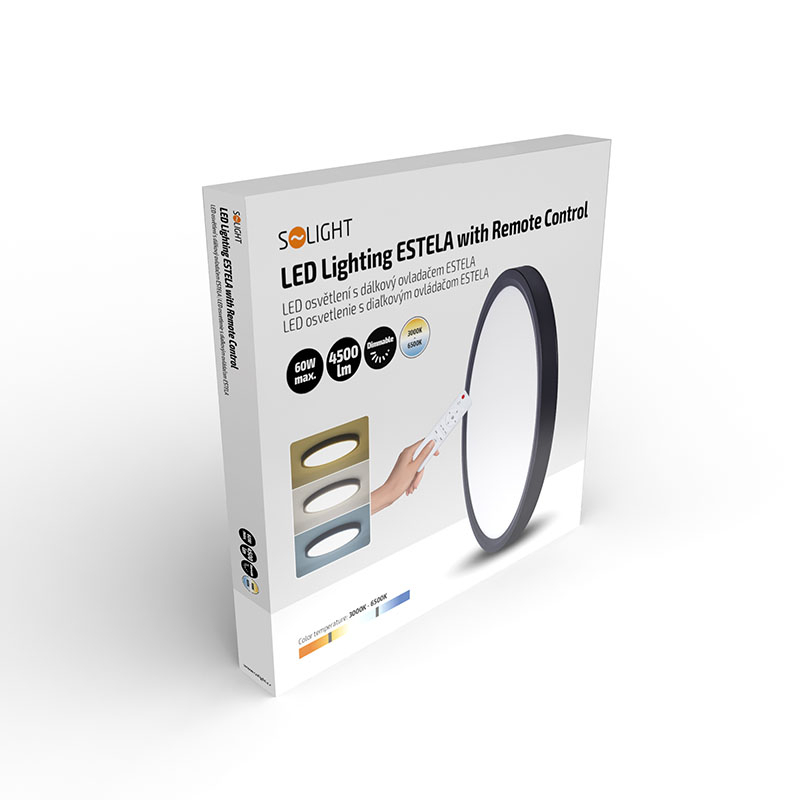Solight LED világítás távirányítóval Estela Black, 60W, 4500lm, 50cm, színváltós, fényerő-szabályozható