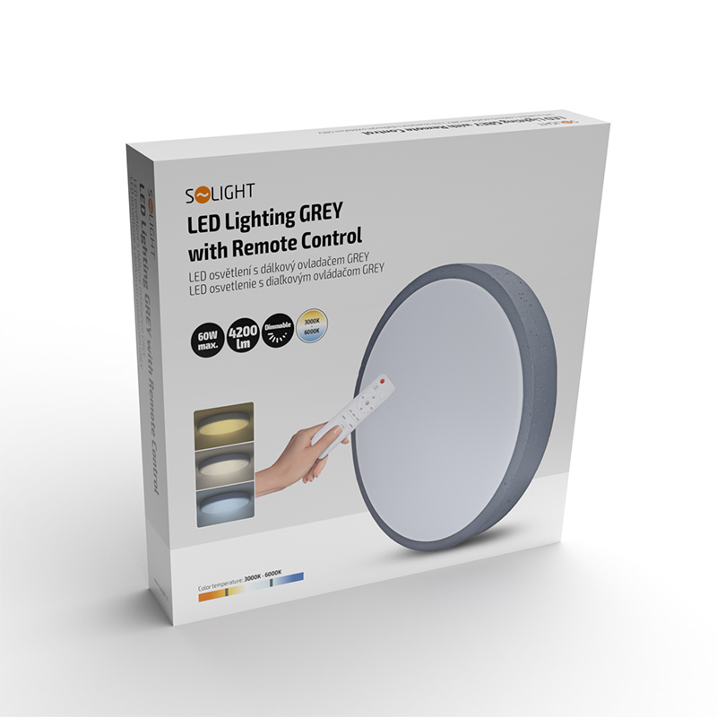 Solight LED világítás távirányítóval, szürke, 60W, 4200lm, 49cm, színváltós, fényerő-szabályozható