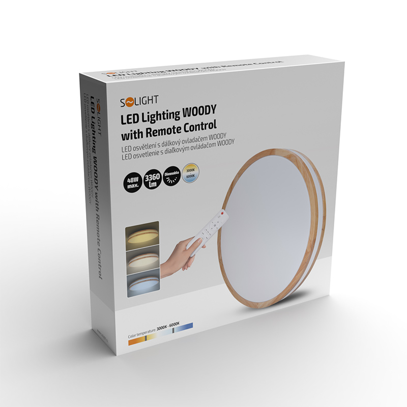 Solight LED világítás távirányítóval Woody, 48W, 3360lm, 38cm, színváltós, fényerőszabályozható