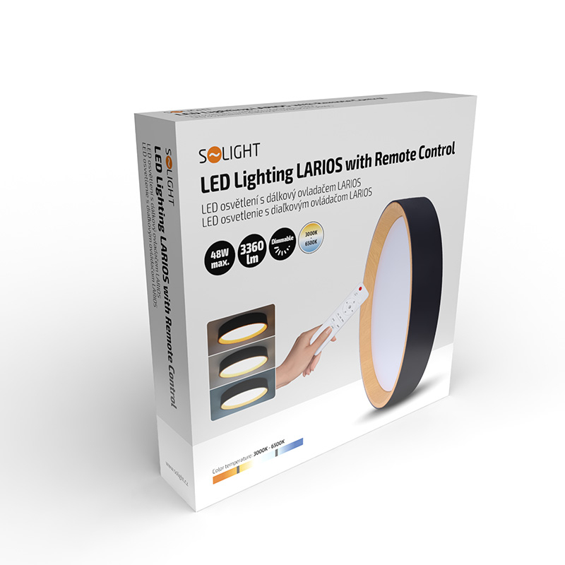 Solight LED világítás távirányítóval Larios Black, 48W, 3360lm, 39cm, színváltós, fényerőszabályozható