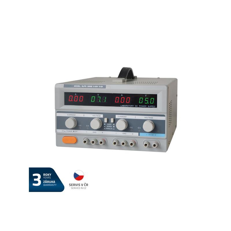 Laboratóriumi tápegység GETI GLPS 3005E 2x0-30V/0-5A+ (5V-3A)