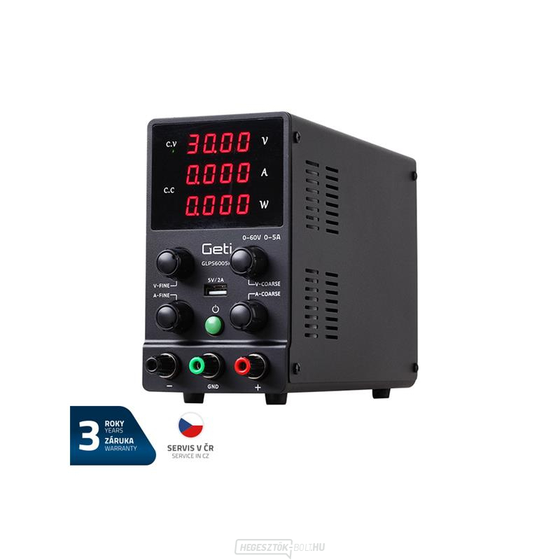 Laboratóriumi tápegység GETI GLPS6005H 0-60V/0-5A gallery main image