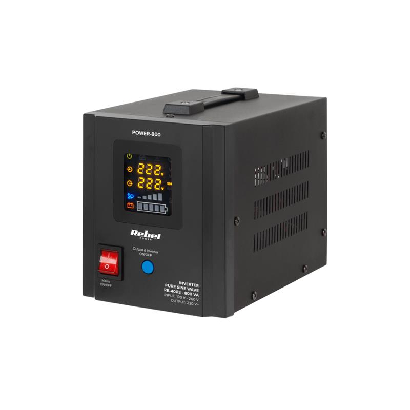 Tartalék tápegység REBEL POWER-800 12V 230V 800VA 500W Fekete
