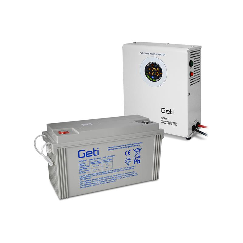 GETI GEP501 szinuszos 500W-os fali szünetmentes tápegység + 120Ah akkumulátor