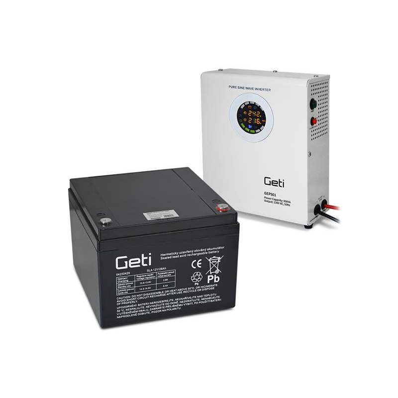 GETI GEP301 szinuszos szünetmentes tápegység 300W fali + 28Ah akkumulátor