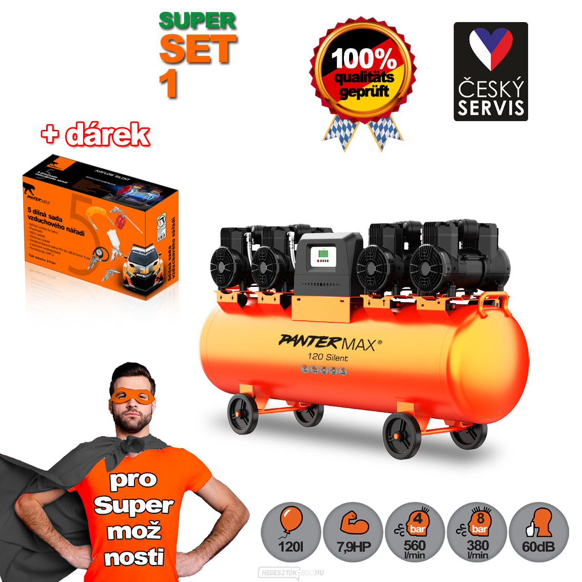 PANTERMAX Szuper csendes olajmentes kompresszor AirFlow® 120 SILENT SET1