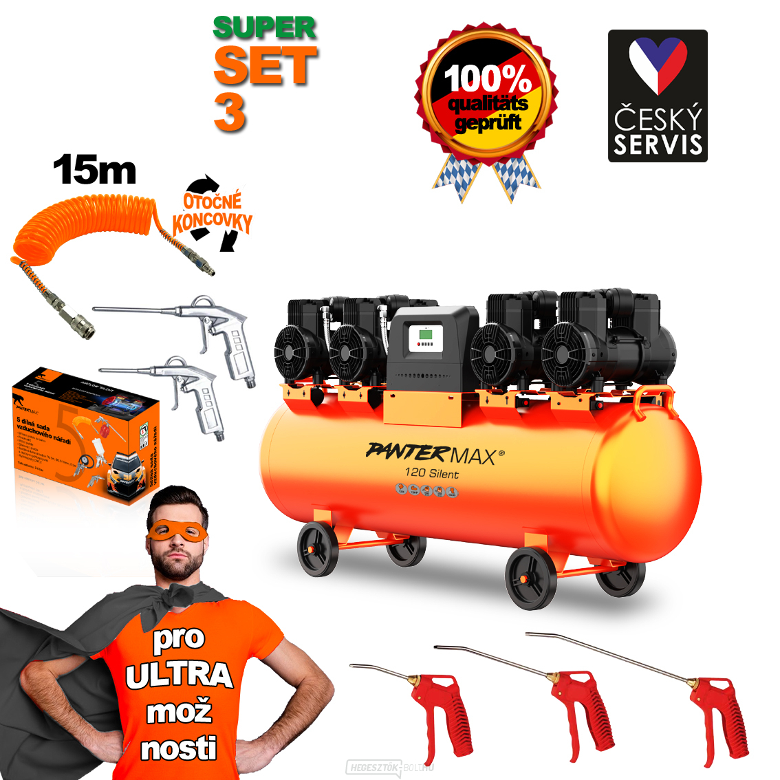 PANTERMAX Szuper csendes olajmentes kompresszor AirFlow® 120 SILENT SET3