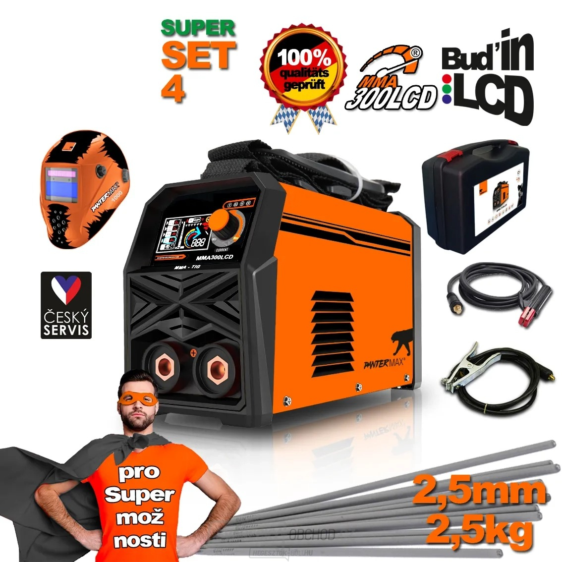 PANTERMAX Hegesztő inverter MMA300LCD® SET4 (MMA/TIG)