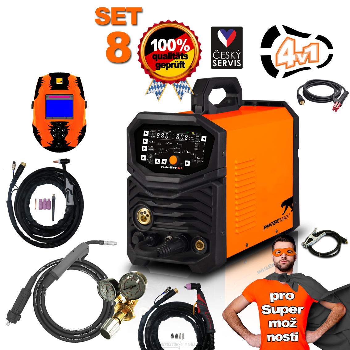 PANTERMAX hegesztő inverter PanterWeld® 4 az 1-ben 200 SET8bL (MIG/SYN/MAN/PLASMA/DCTIG)