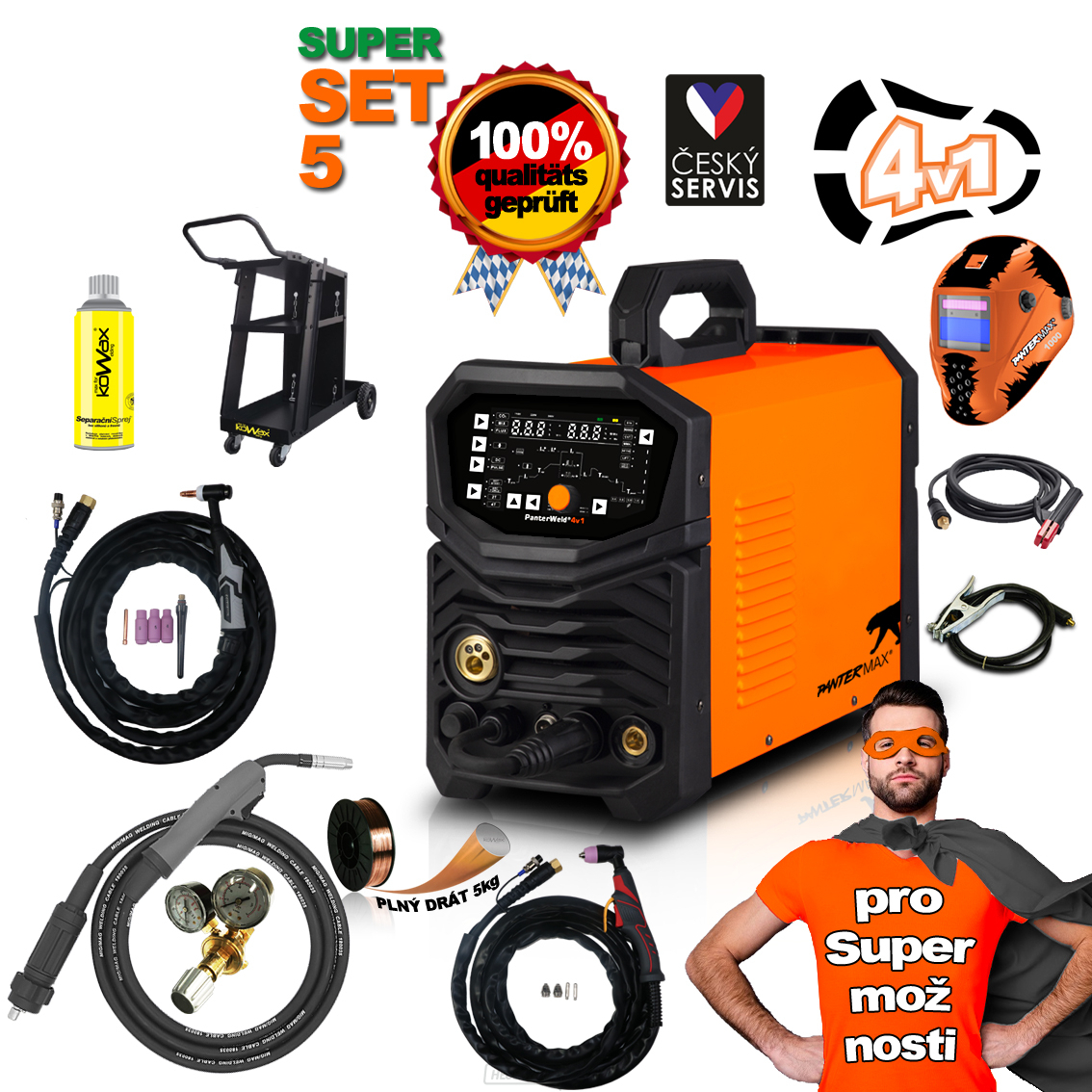 PANTERMAX hegesztő inverter PanterWeld® 4 az 1-ben 200 SET5bL (MIG/SYN/MAN/PLASMA/DCTIG)