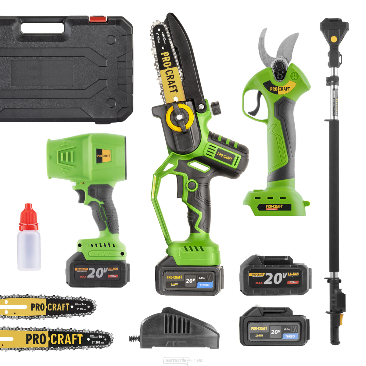 PKA32Li akkus kézifűrész és ES28Libb metszőolló készlet, PB18 akkus lombfúvó + EP2.0 tartozék | GARDEN SET MAX