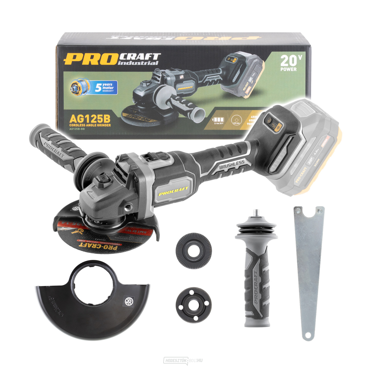 Akkus sarokcsiszoló Procraft Industrial AG125B (akkumulátor és töltő nélkül) | AG125B-BB