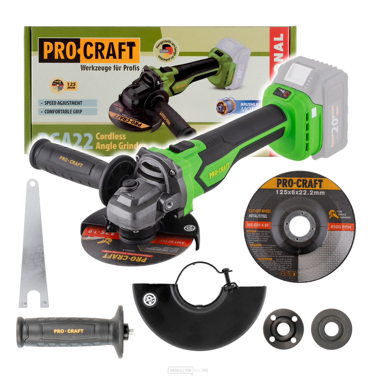 Akkus sarokcsiszoló Procraft PGA22 (akkumulátor és töltő nélkül) | PGA22-BB