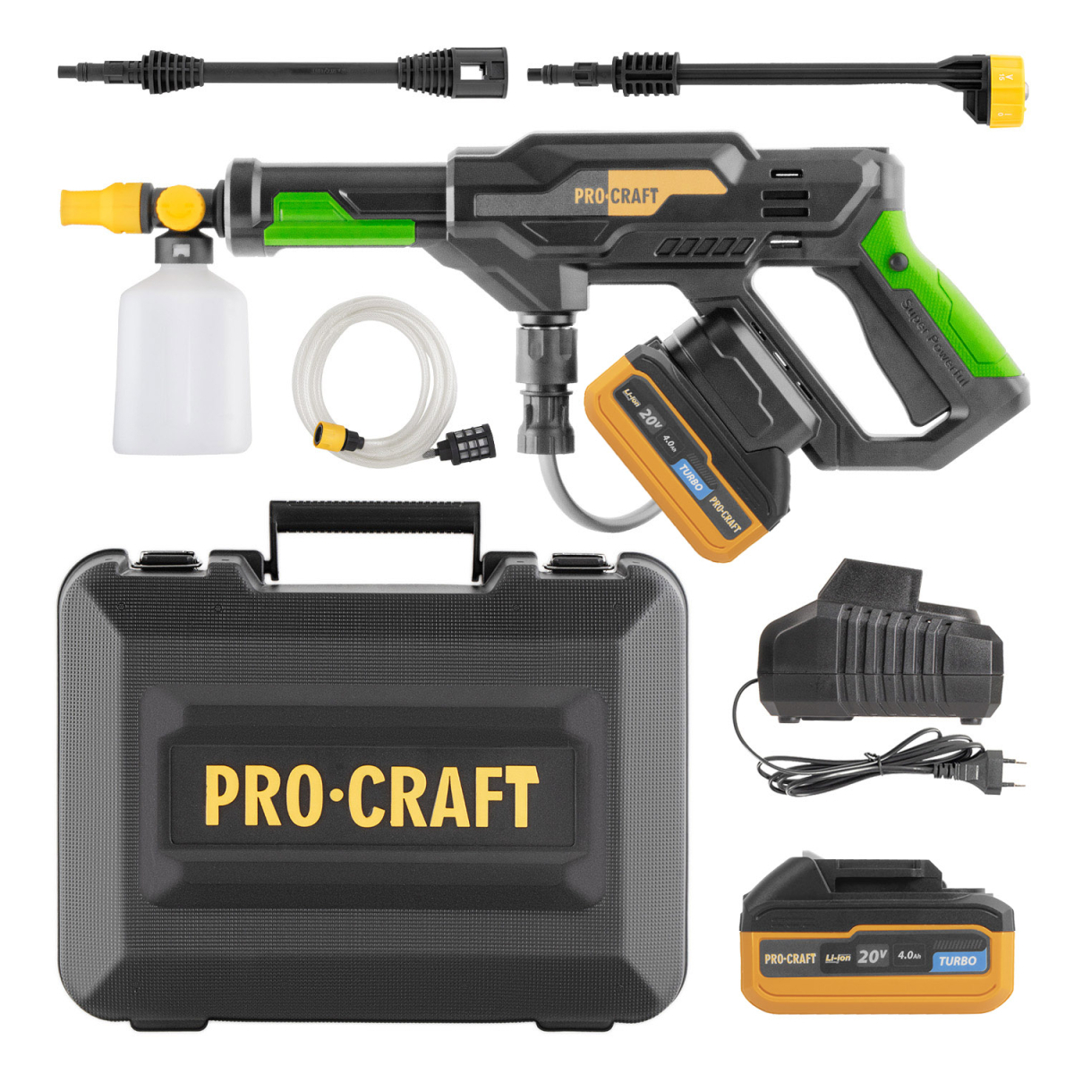Procraft CW20 akkus magasnyomású mosó + 20/4 akkumulátor és 20/1 töltő készlet | SCW20