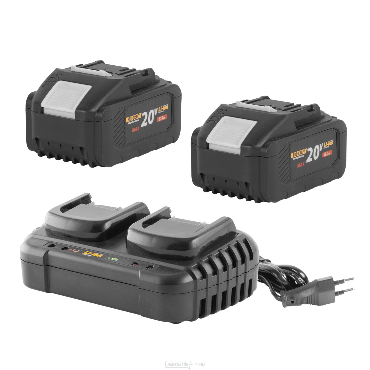Akkumulátorkészlet két akkumulátorral Procraft 20/8 + töltő Procraft 20/2 | S2x20/8-20/2