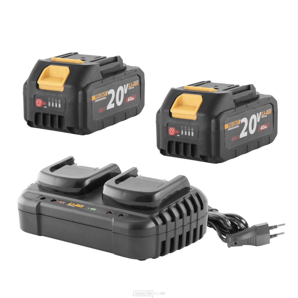 Két darab 20V 4Ah Procraft 20/4 ATA-40B akkumulátor és töltő két 20/2 akkumulátorhoz | S2x20/4ATA-40B-20/2