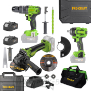 Procraft akkus, szénkefe nélküli szerszámkészlet 20 V, 5 részes, akkumulátorral és töltővel | AKUSET1 gallery main image