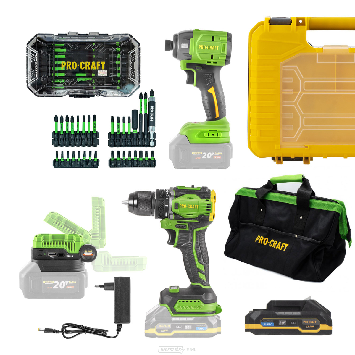 Procraft akkus szerszámkészlet 20V 5 részes akkumulátorral és töltővel | AKUSET2