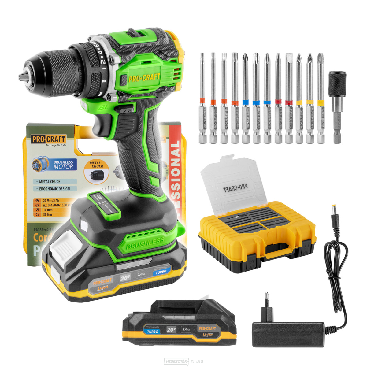 Akkus csavarhúzó Procraft PA18Pro2 + bitkészlet | PA18Pro2-1B-C