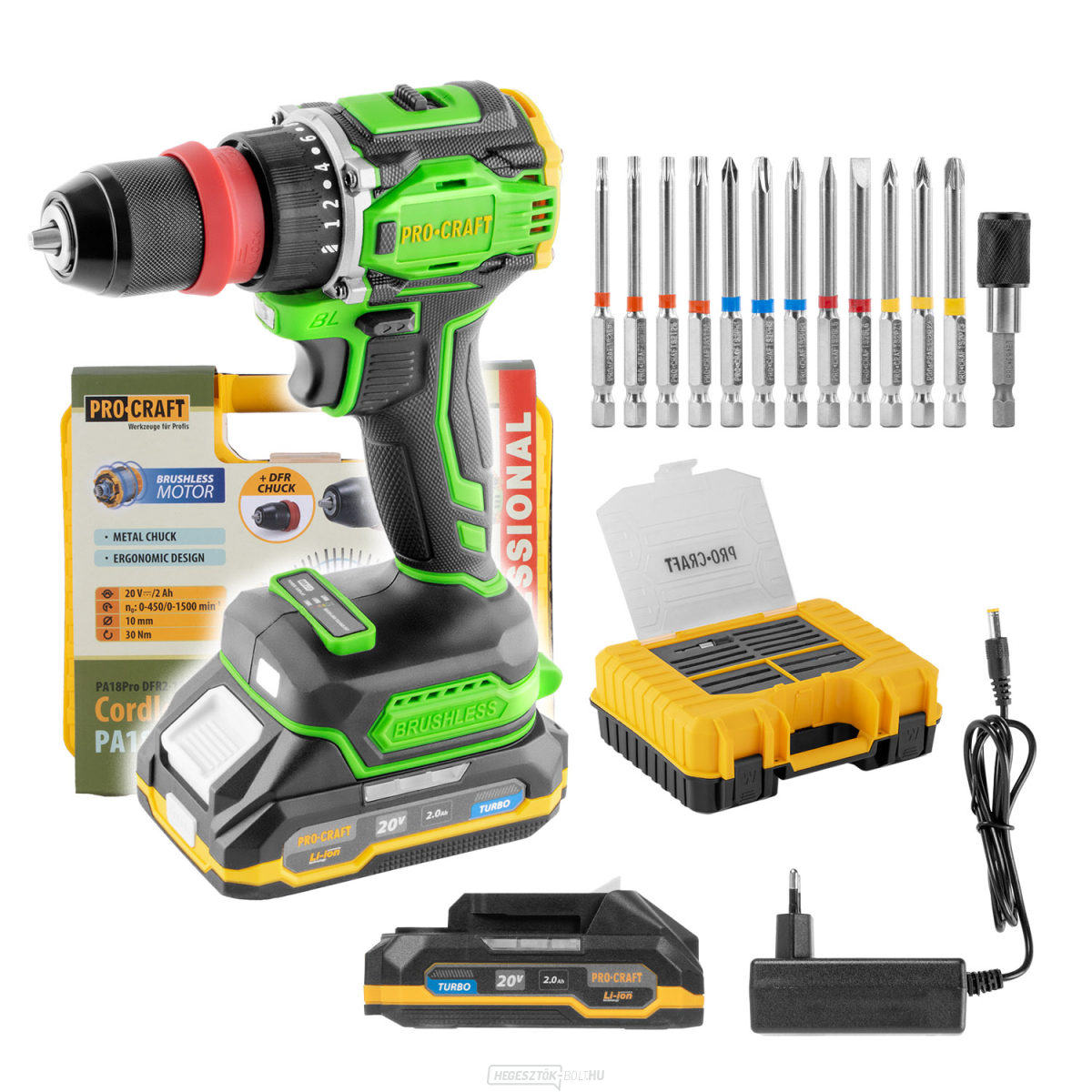 Akkus csavarhúzó Procraft PA18ProDFR2 + bitkészlet | PA18ProDFR2-1B-C