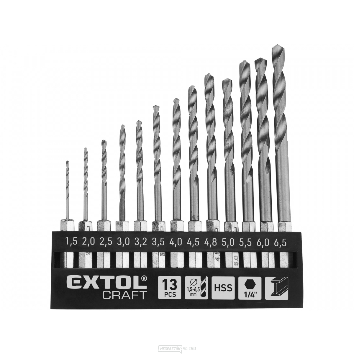 HEX fémfúrófejek hatszögletű szárral, 1,5-6,5 mm - 13 db